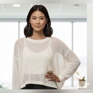 NWT Zara cream long sleeved, asymmetrical hem, mesh, acrylic/cotton blend, Med